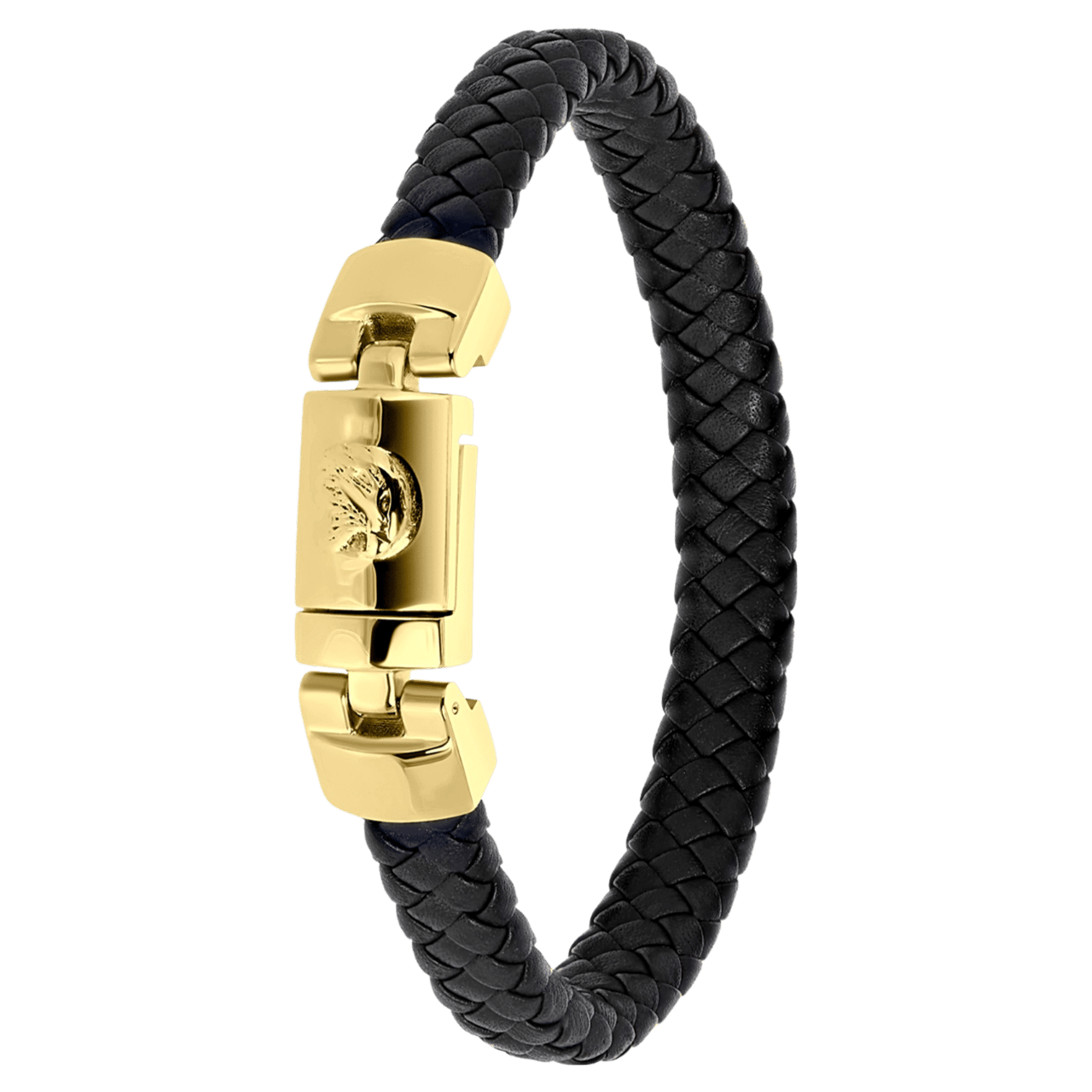 Gerecycled stalen armband zwart leer en goldplated sluiting