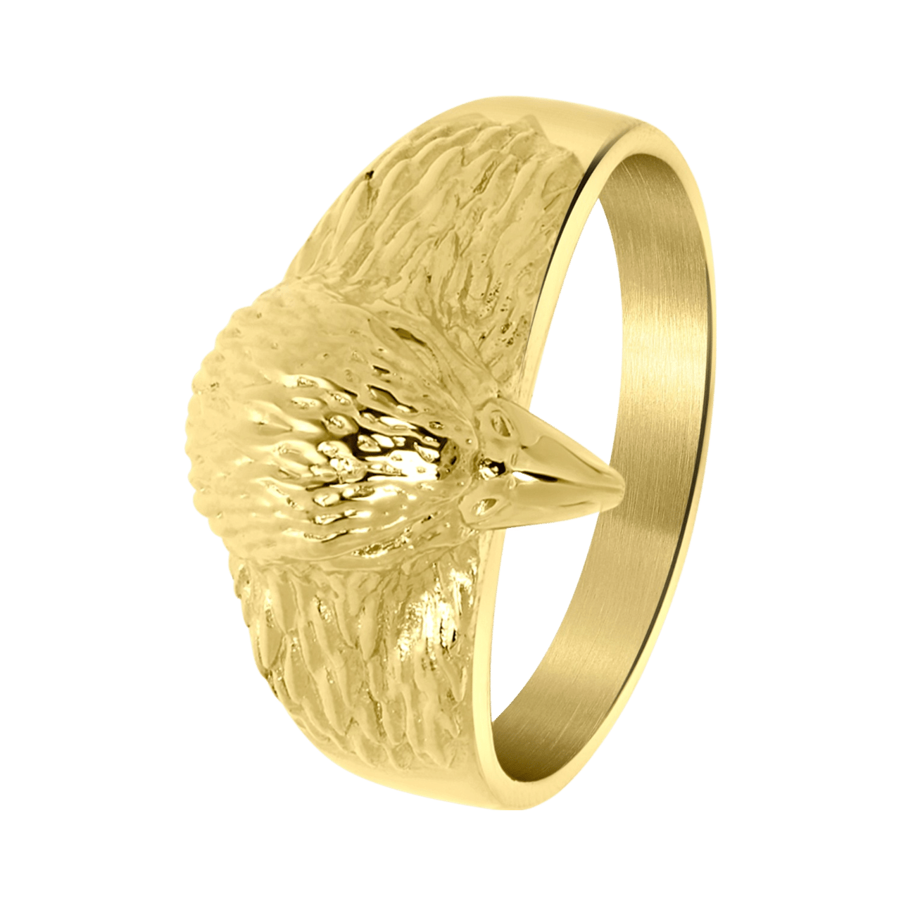 Gerecycleerd stainless steel goldplated ring adelaar