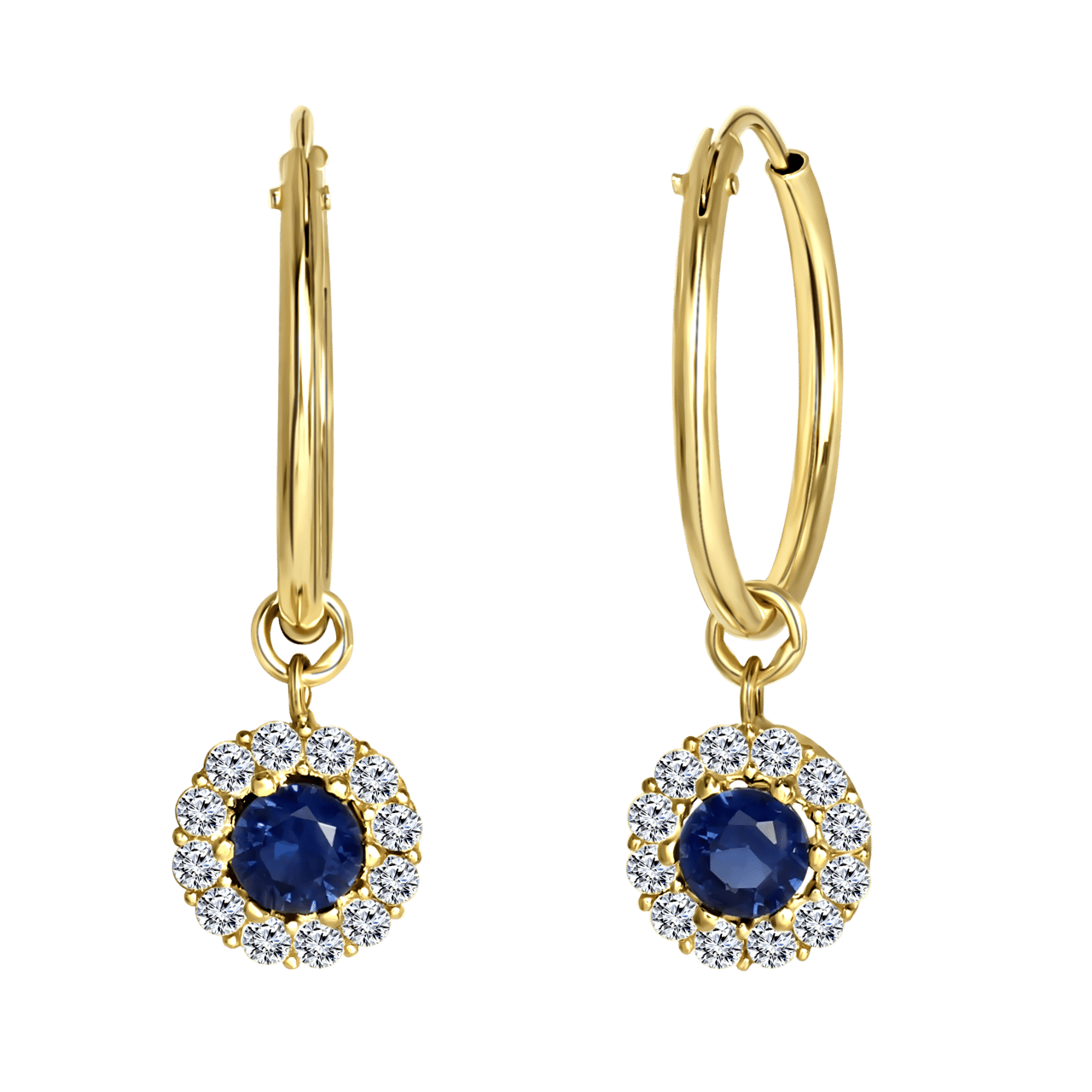 Ohrringe, 585 Gelbgold, Blau/Weiß, Zirkonia