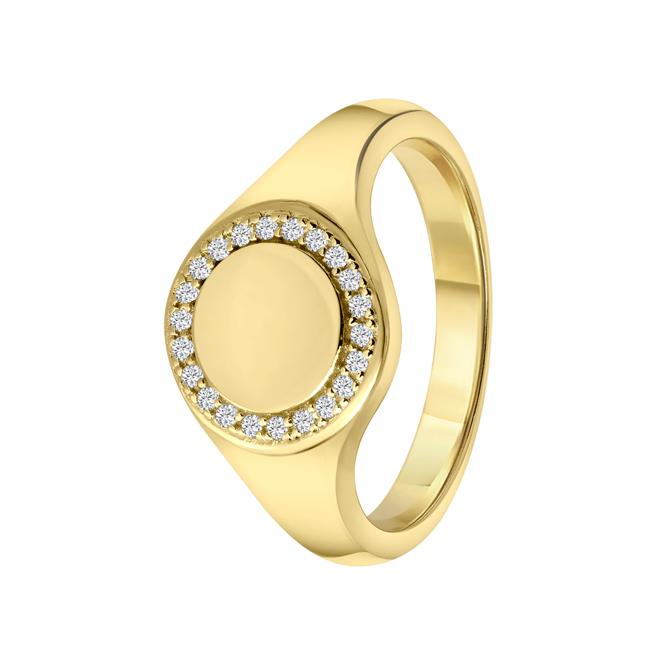 Gerecycleerd zilveren goldplated ring disc zirkonia