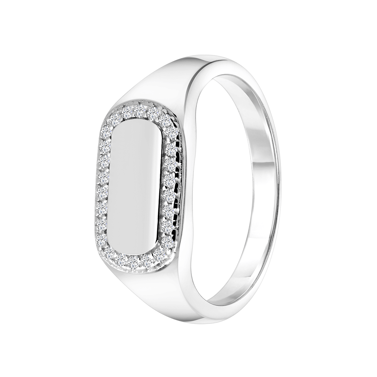 Gerecycled zilveren ring dog tag met zirkonia