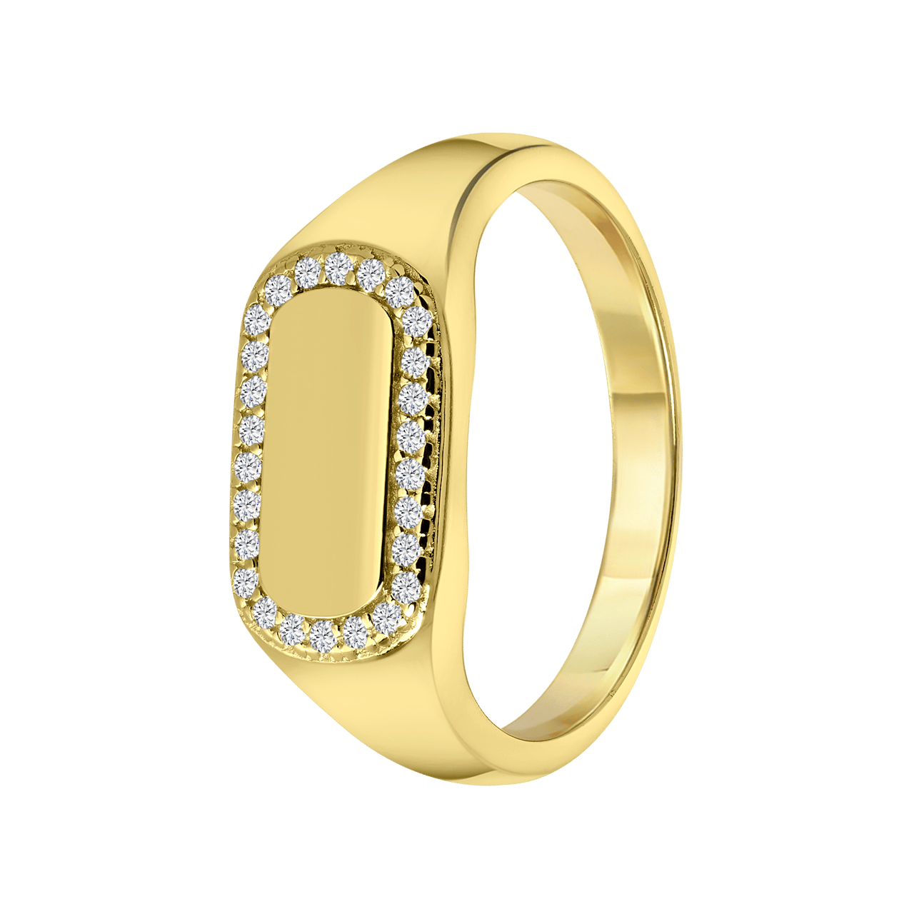 Zilveren goldplated zegelring met zirkonia voor dames