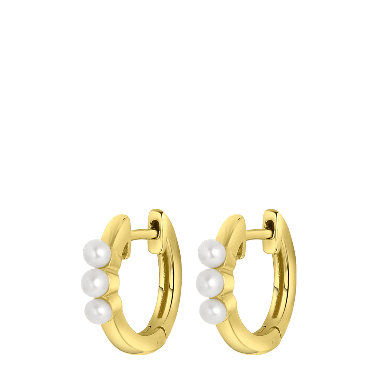 Zilveren goldplated oorringen met drie zoetwparels