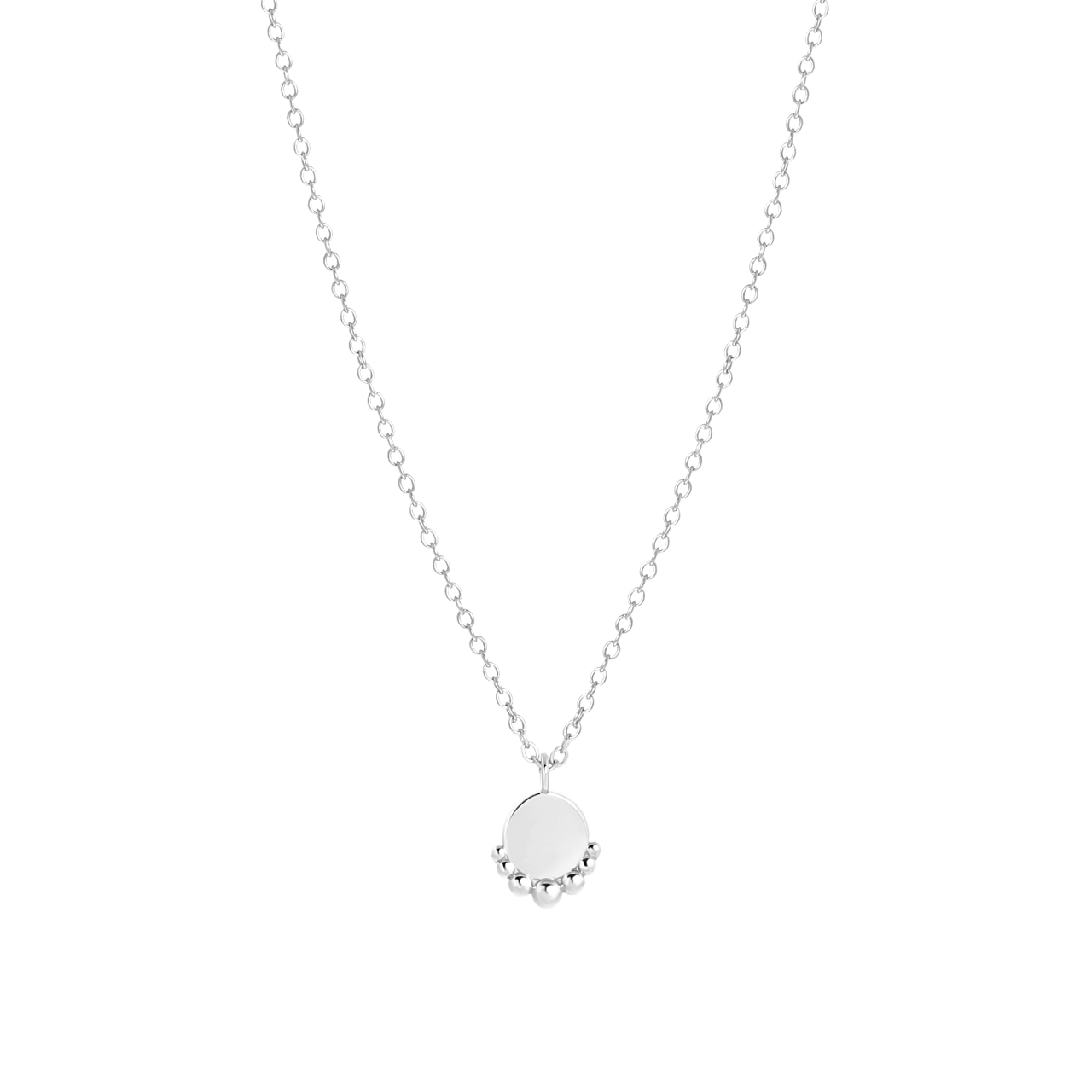Zilveren ketting met hanger plaat rond