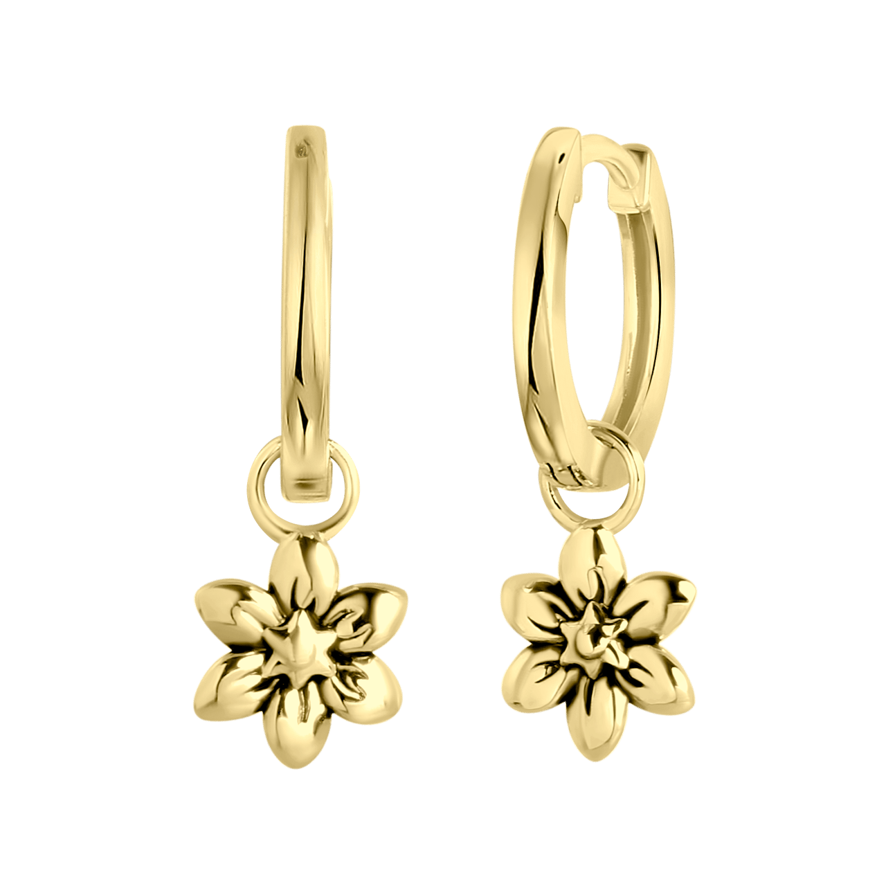 Zilveren goldplated oorringen met hanger geboortebloem voor dames