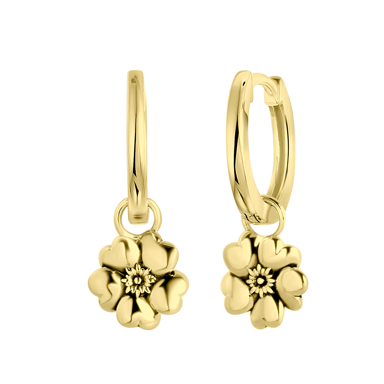 Zilveren goldplated oorringen met hanger geboortebloem voor dames