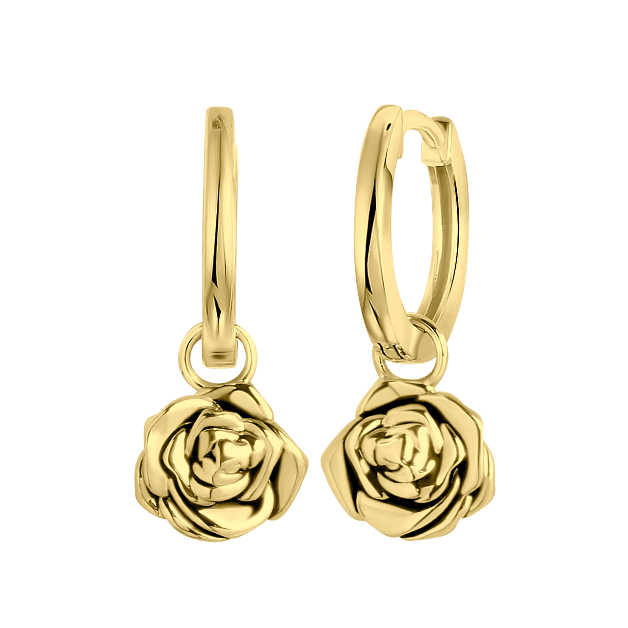Zilveren goldplated oorringen met hanger geboortebloem voor dames
