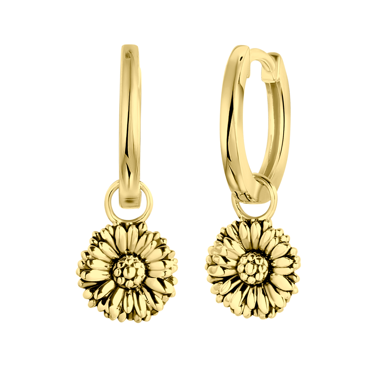 Zilveren goldplated oorringen met hanger geboortebloem voor dames
