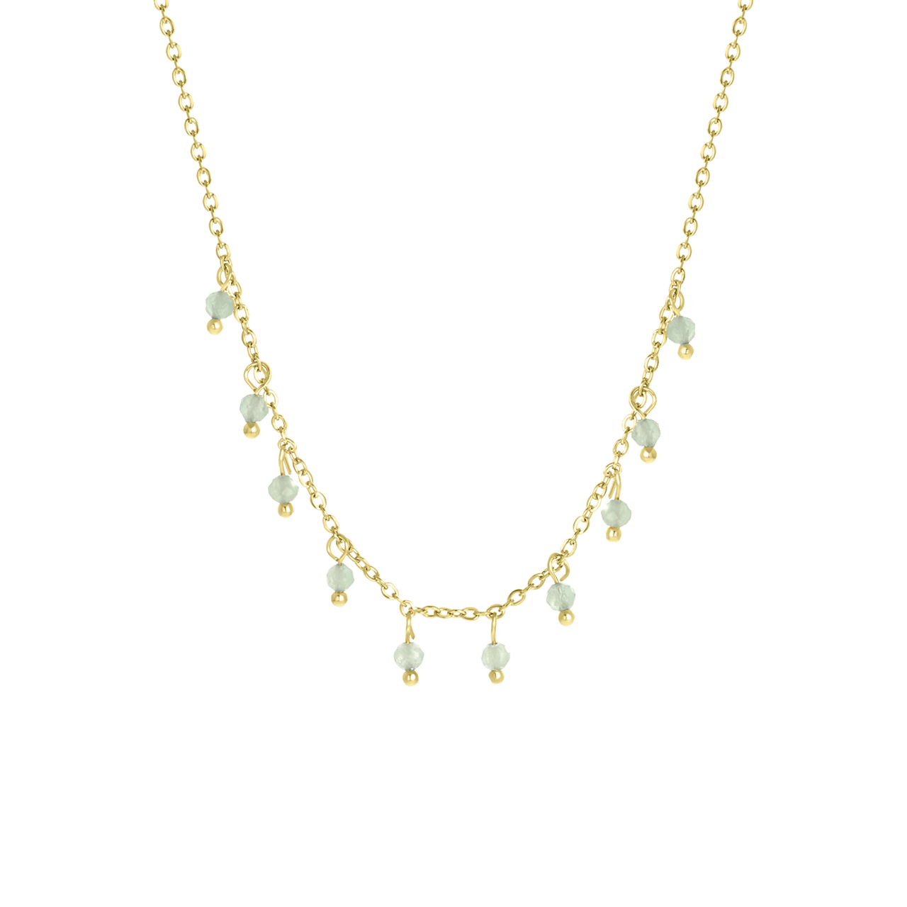 Stainless steel goldplated ketting met groene aventurijn