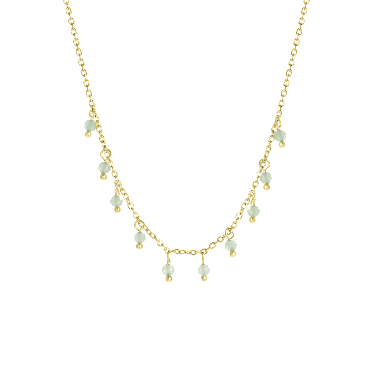 Stalen goldplated ketting met groene aventurijn