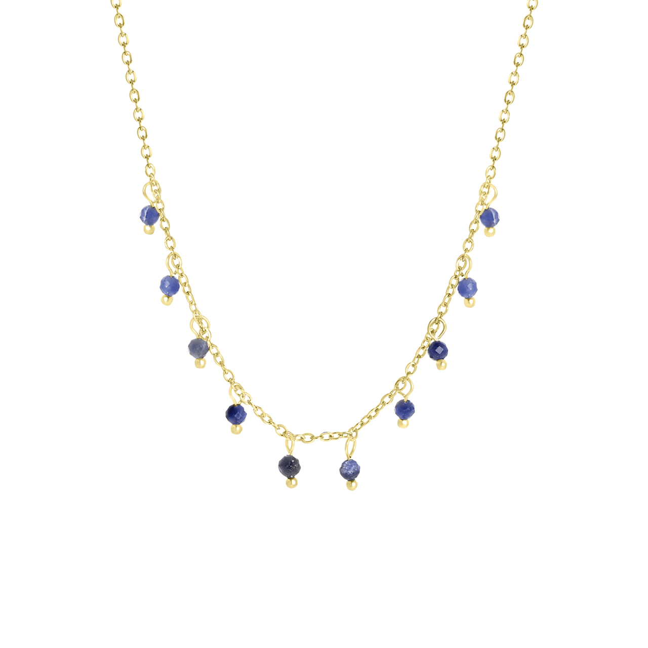 Stainless steel goldplated ketting met blauwadersteen