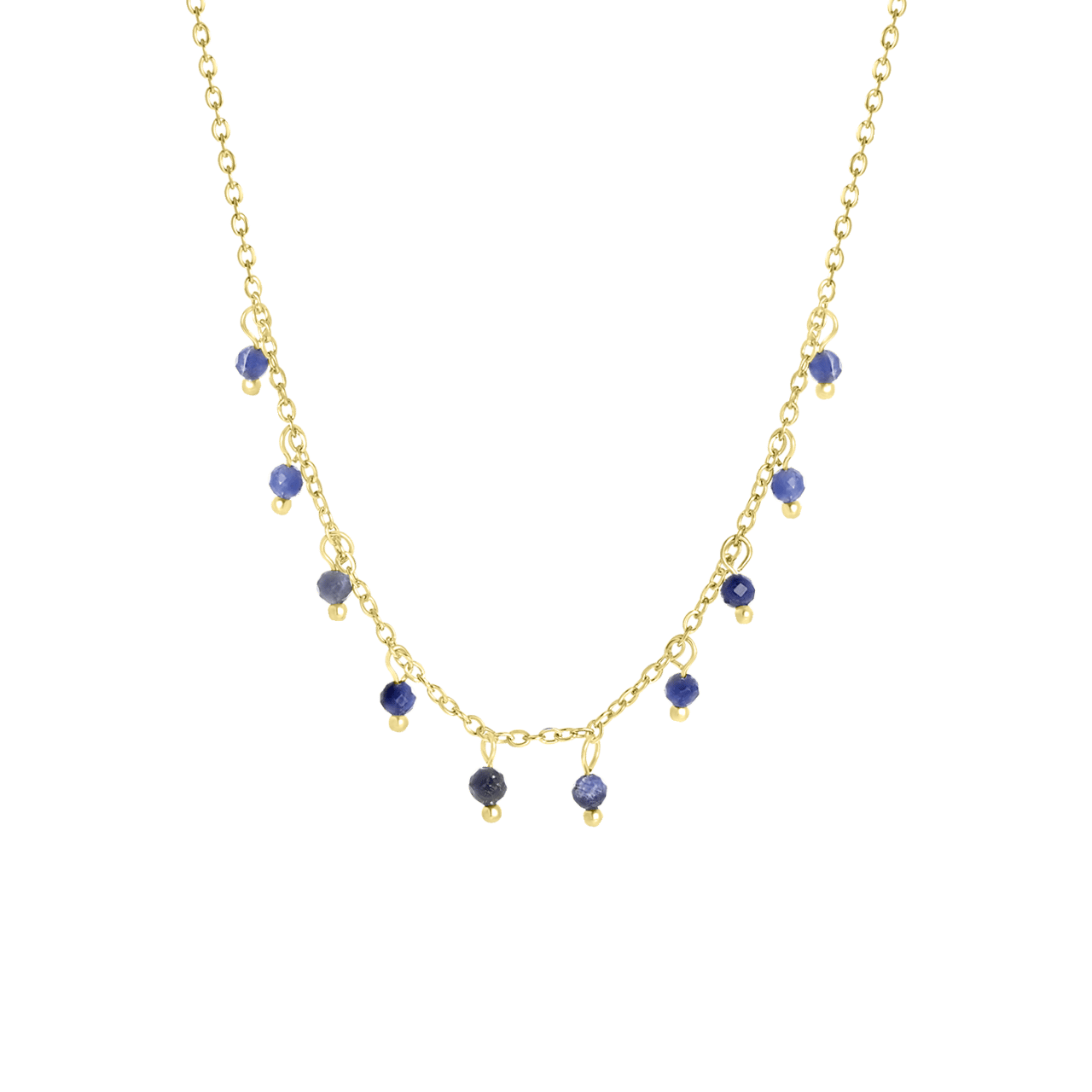 Stalen goldplated ketting met hanger met blauwe adersteen voor dames