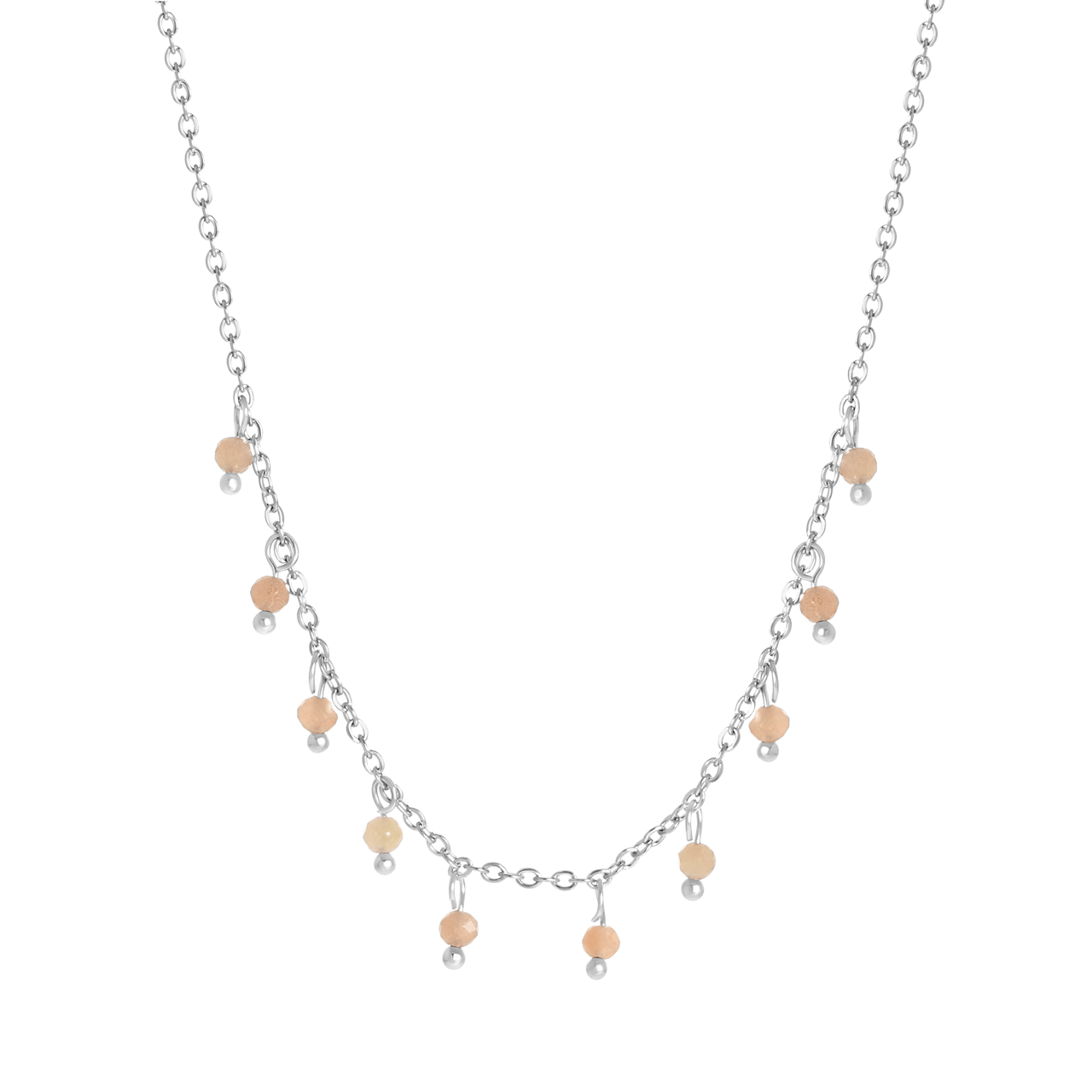 Stainless steel ketting met roze aventurijn