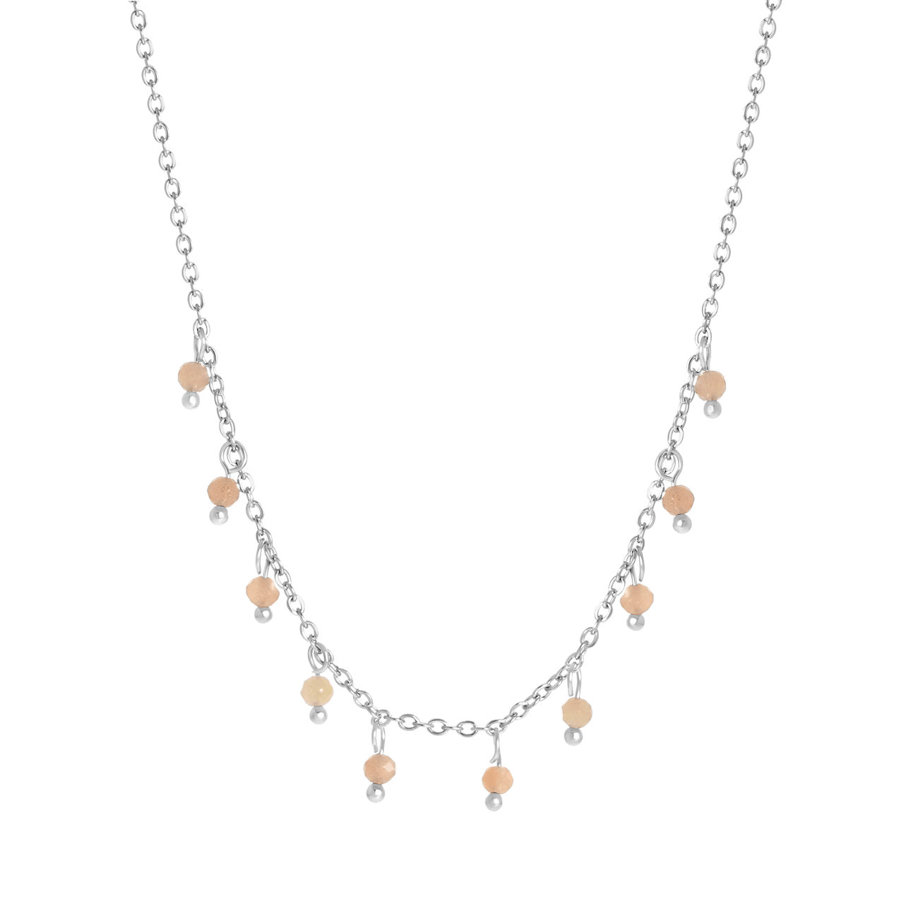 Stalen ketting met roze aventurijn