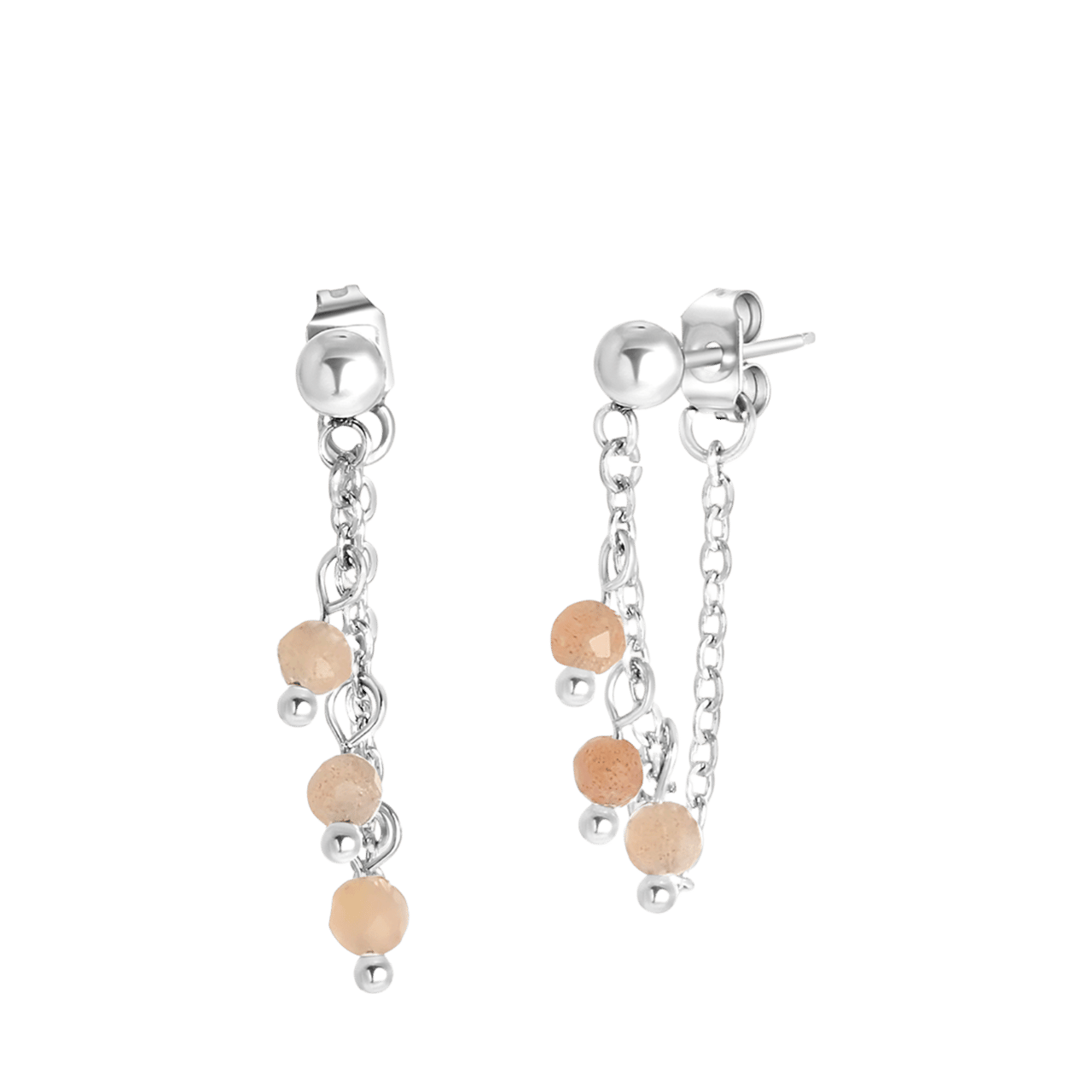Stainless steel oorbellen met  roze aventurijn