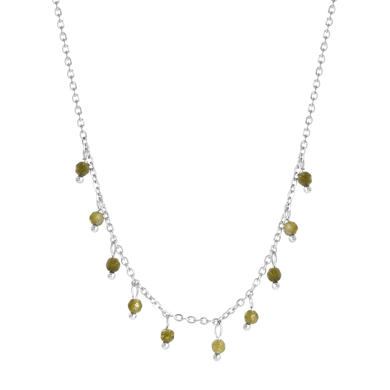 Stainless steel ketting met groene labradoriet