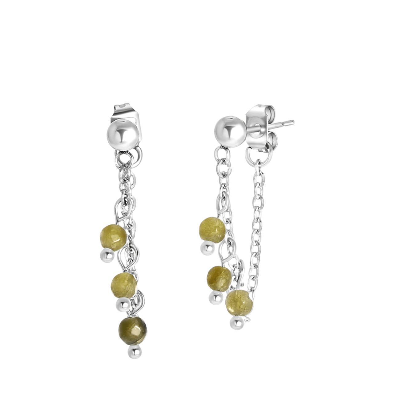 Stainless steel oorbellen met groene labradoriet