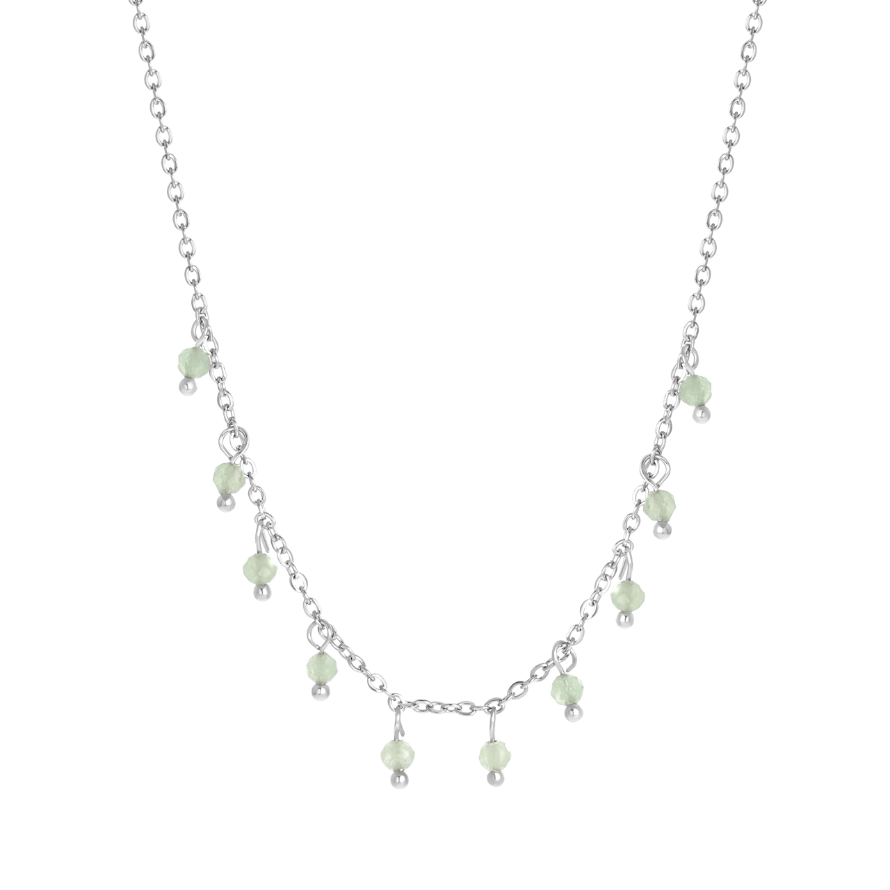 Stalen ketting met groene aventurijn