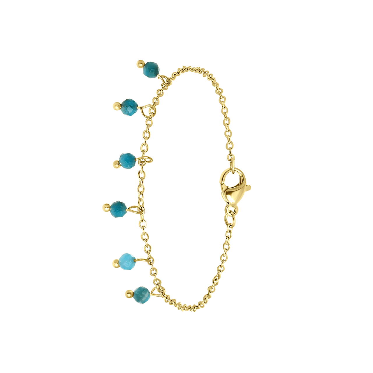 Stainless steel goldplated armband met blauwe apatiet