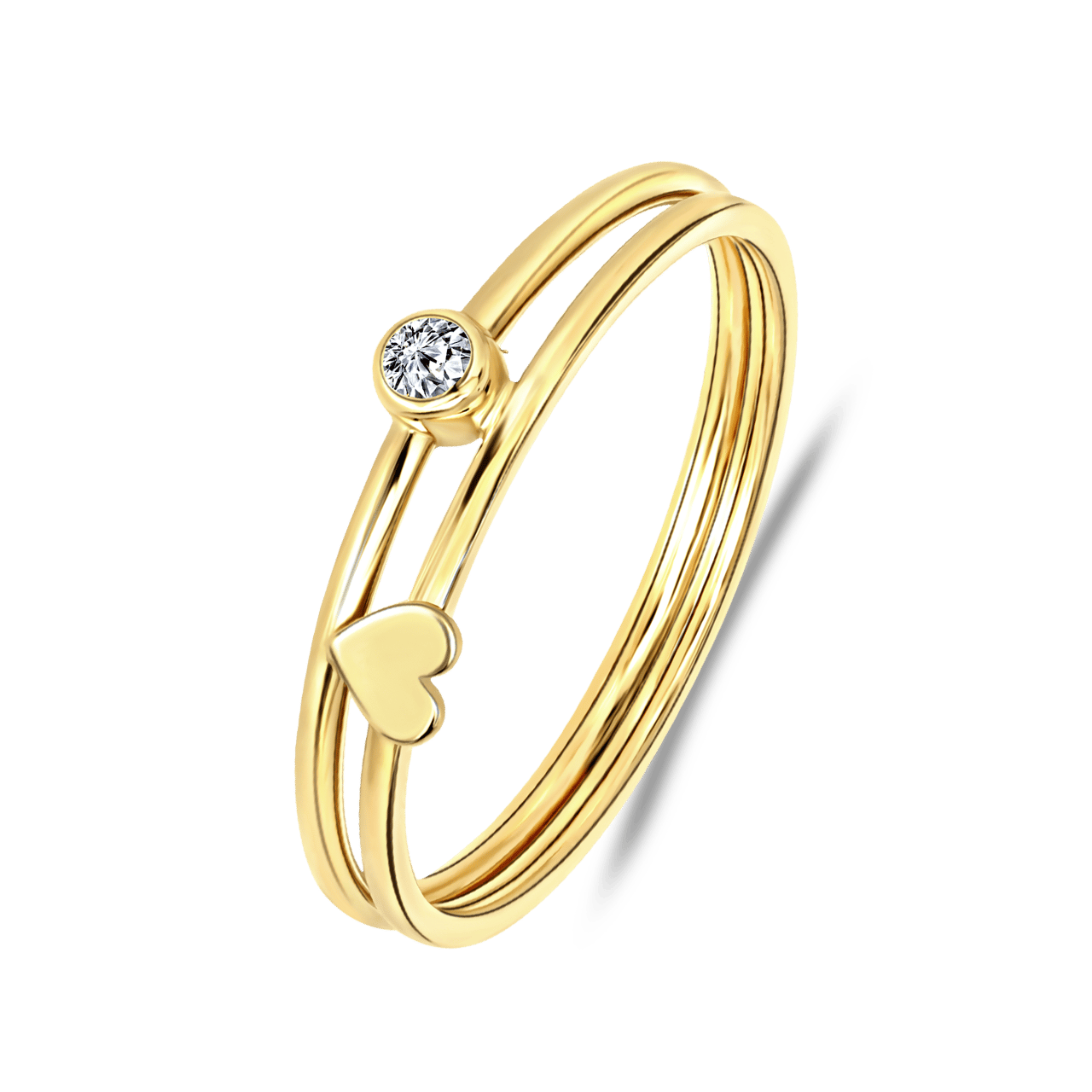 Ring, 585 Gold, Herz und runder Zirkonia