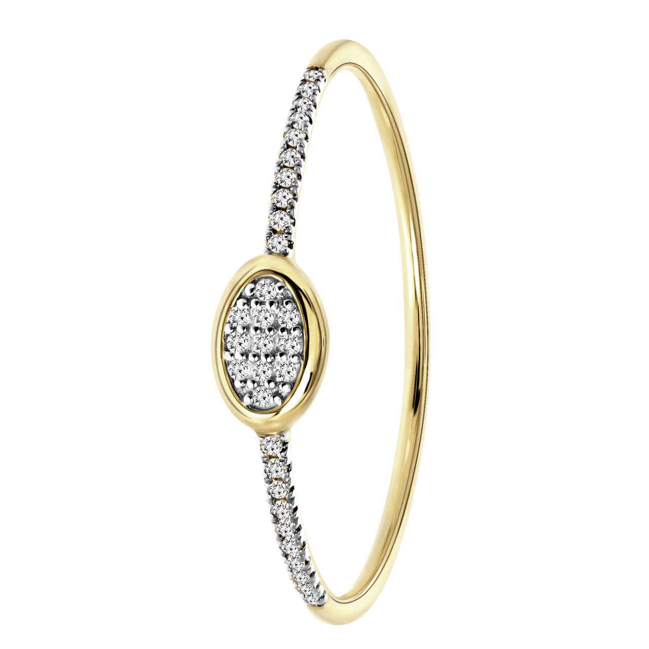 14 karaat geelgouden ring met 31 diamanten 0,05ct ovaal.
