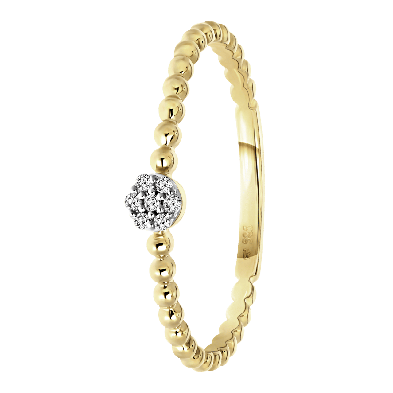 Ring, 585 Gelbgold, 7 Diamanten 0,025 ct, Kugeln.
