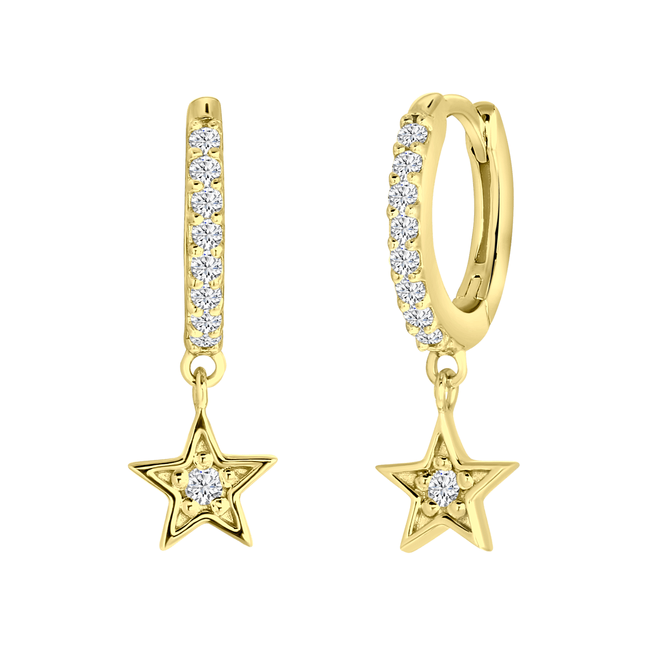 Zilveren goldplated oorringen met hanger ster voor dames