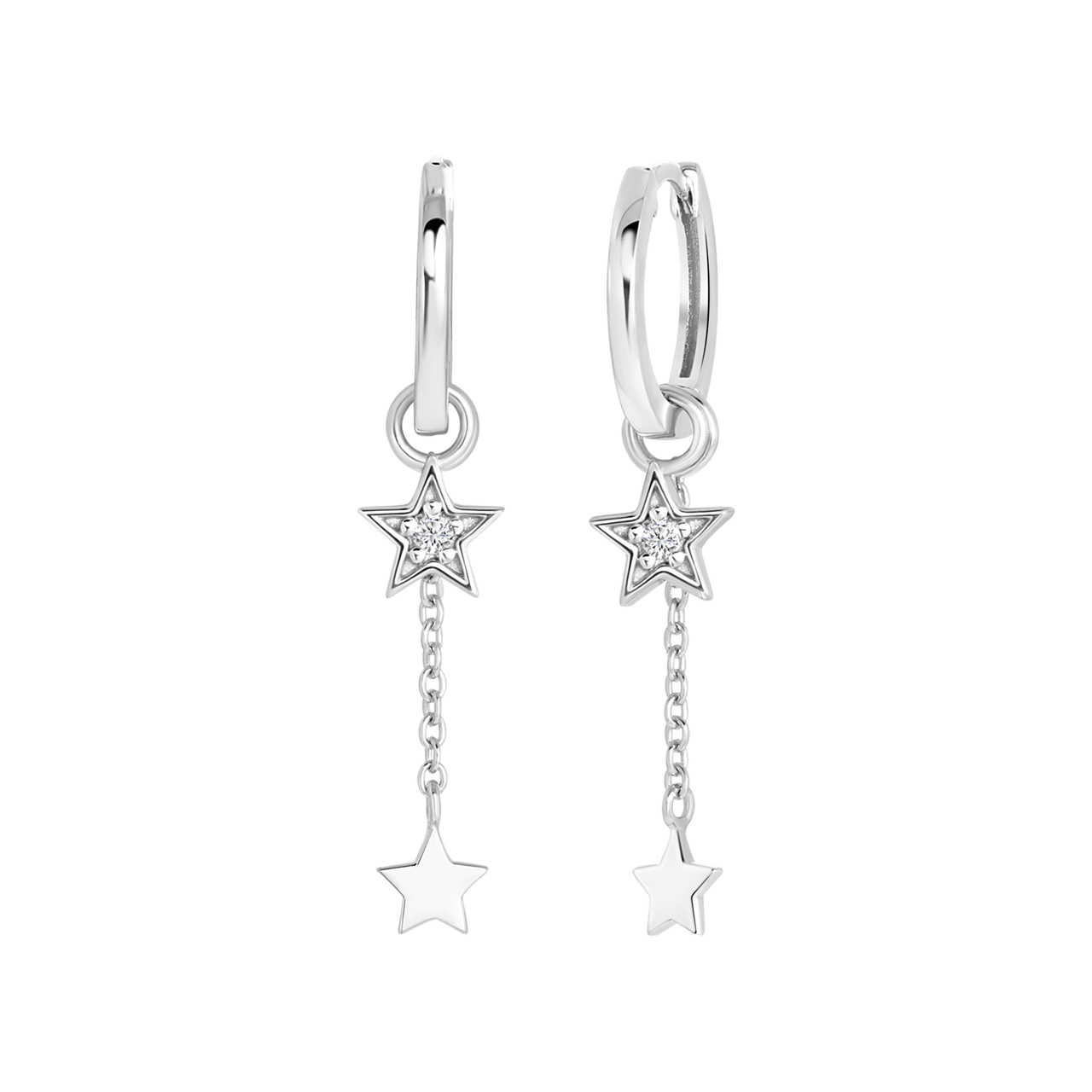 Ohrringe, 925 Silber, mit Anhänger, Stern, Zirkonia