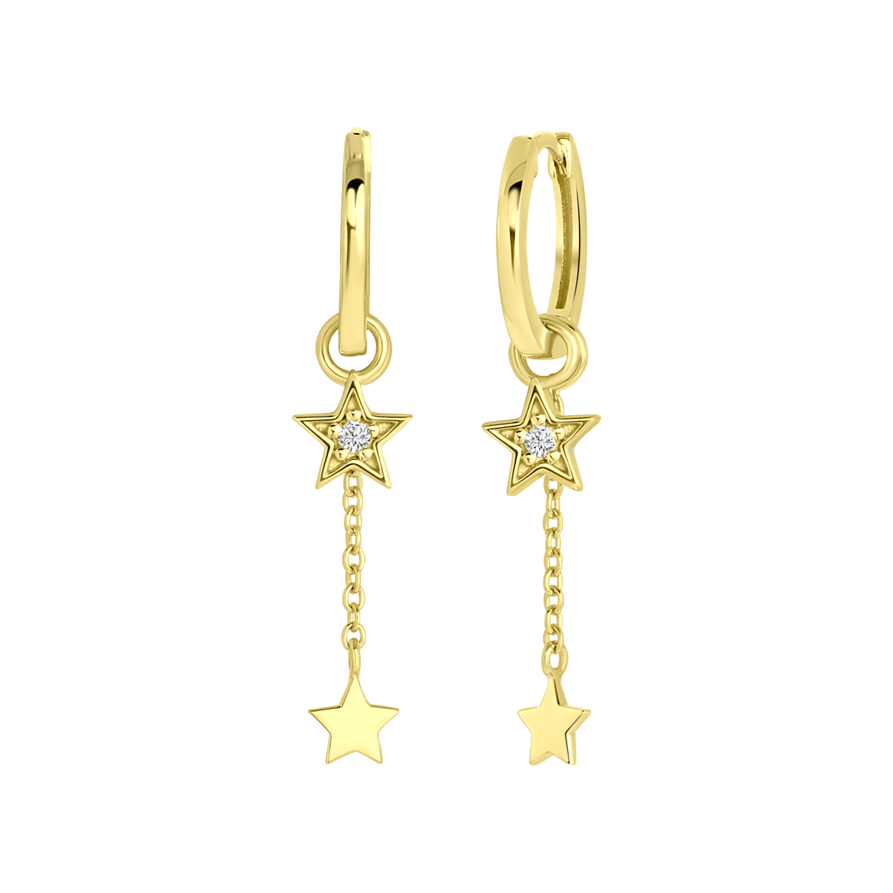 Zilveren goldplated oorringen met hanger ster met zirkonia voor dames