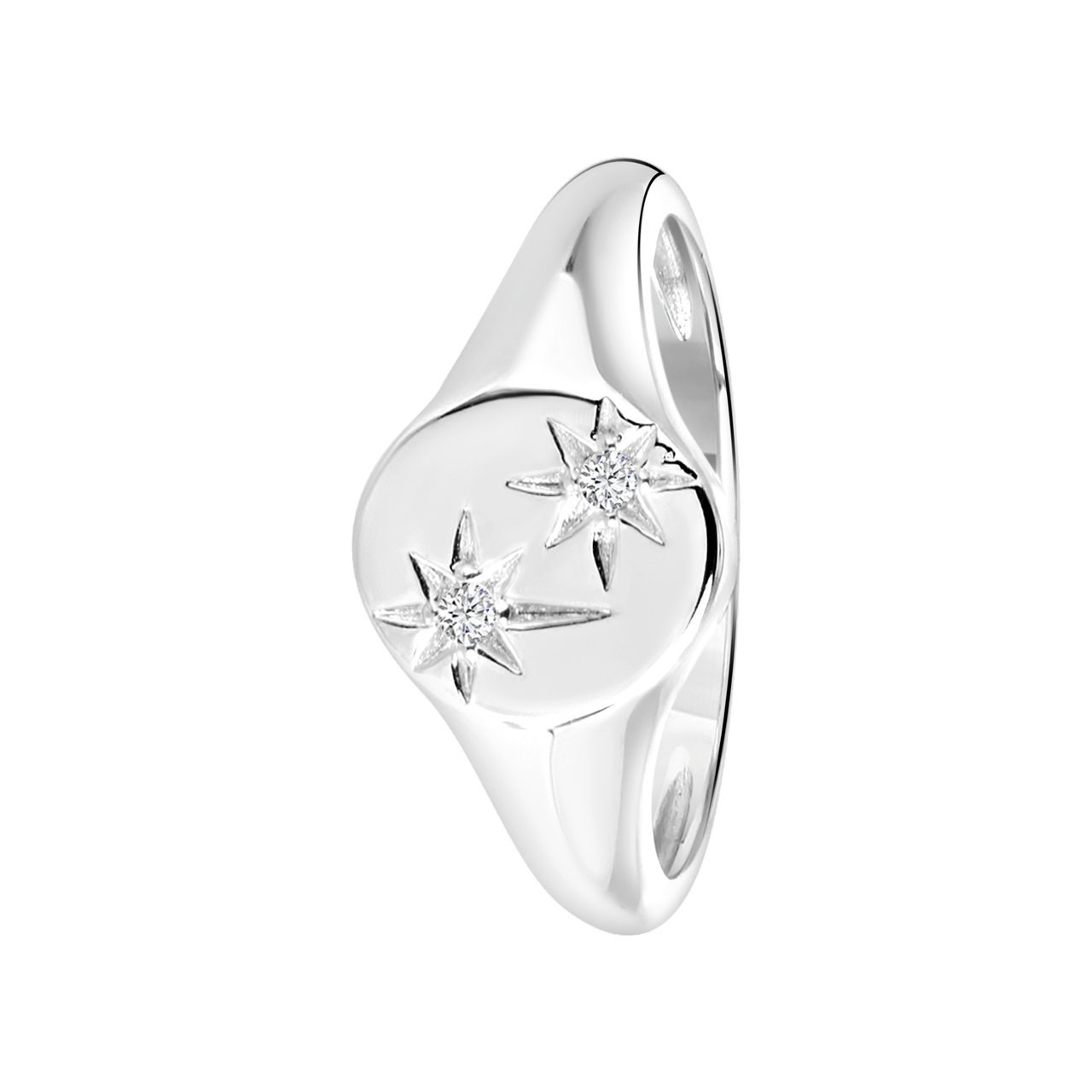 Siegelring, 925 Silber, mit Sternen, Zirkonia