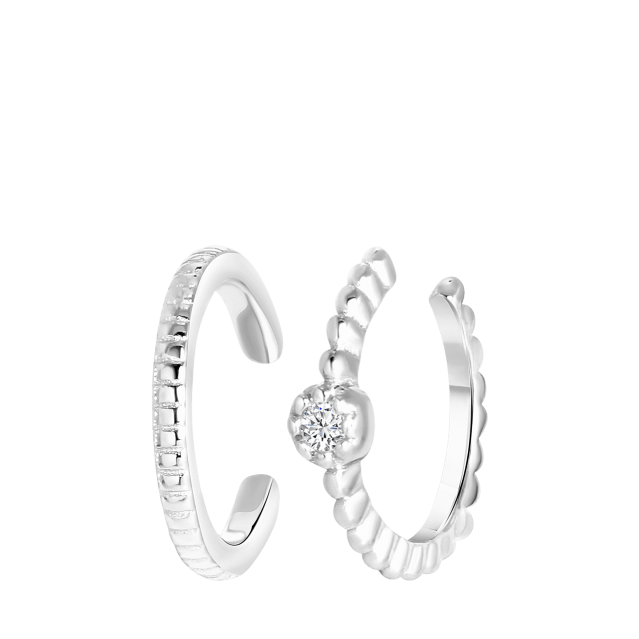 Zilveren set van 2 earcuffs met zirkonia