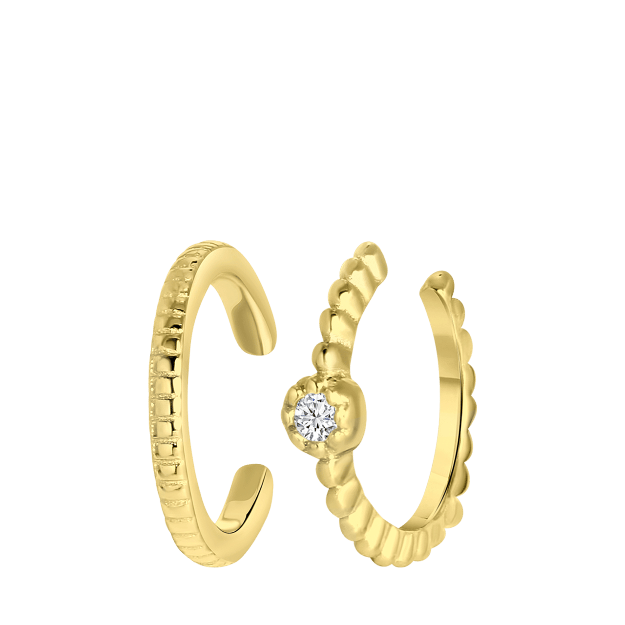 Zilveren goldplated set van 2 earcuffs zirkonia