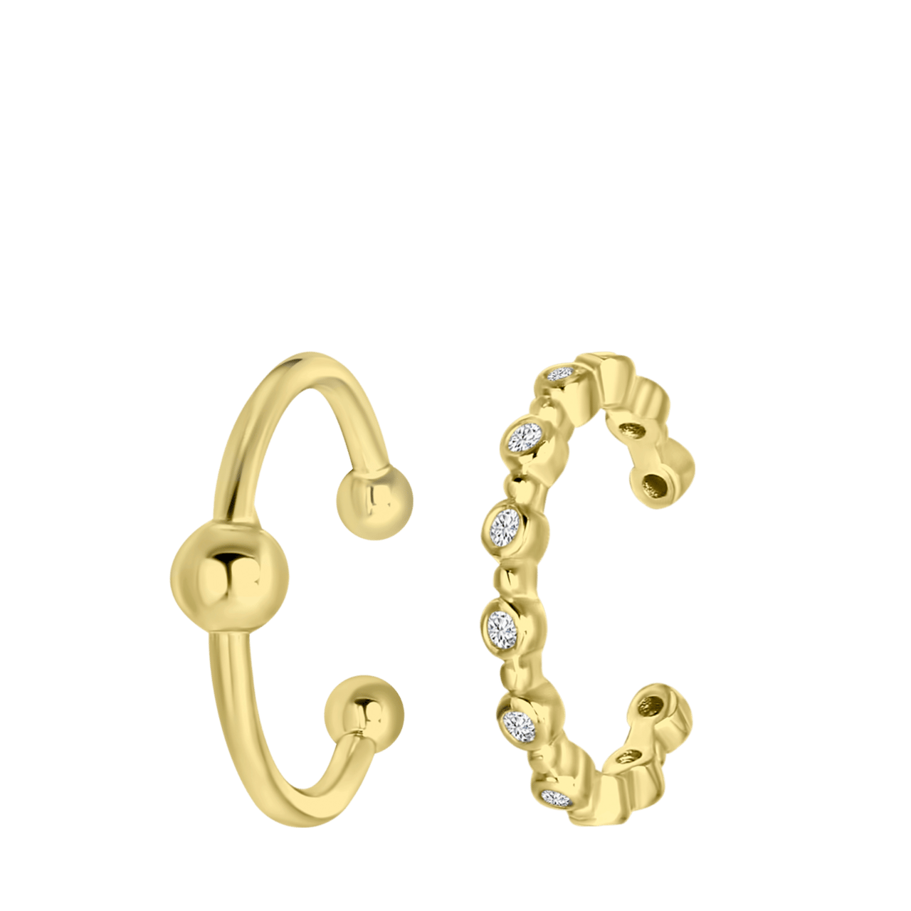Zilveren goldplated set van 2 earcuffs zirkonia voor dames