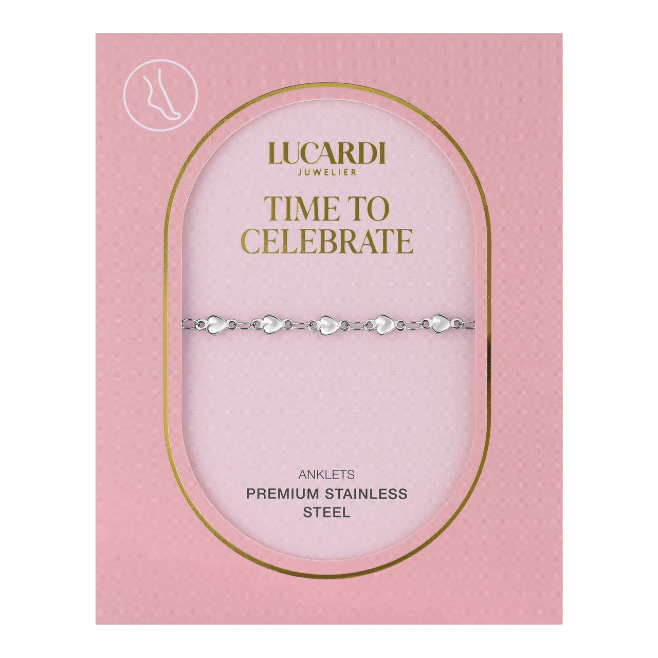 Gerecycled stainless steel enkelband met hartjes