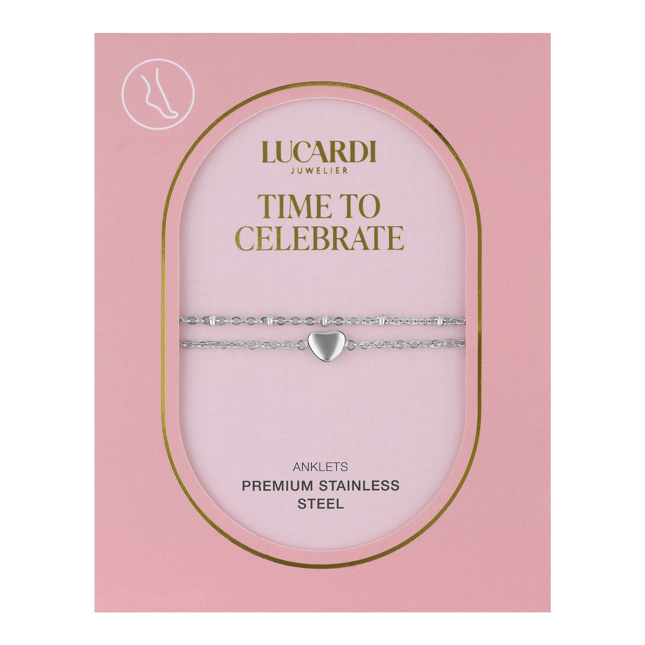 Gerecycled dubbele stainless steel enkelbandje met een hartje