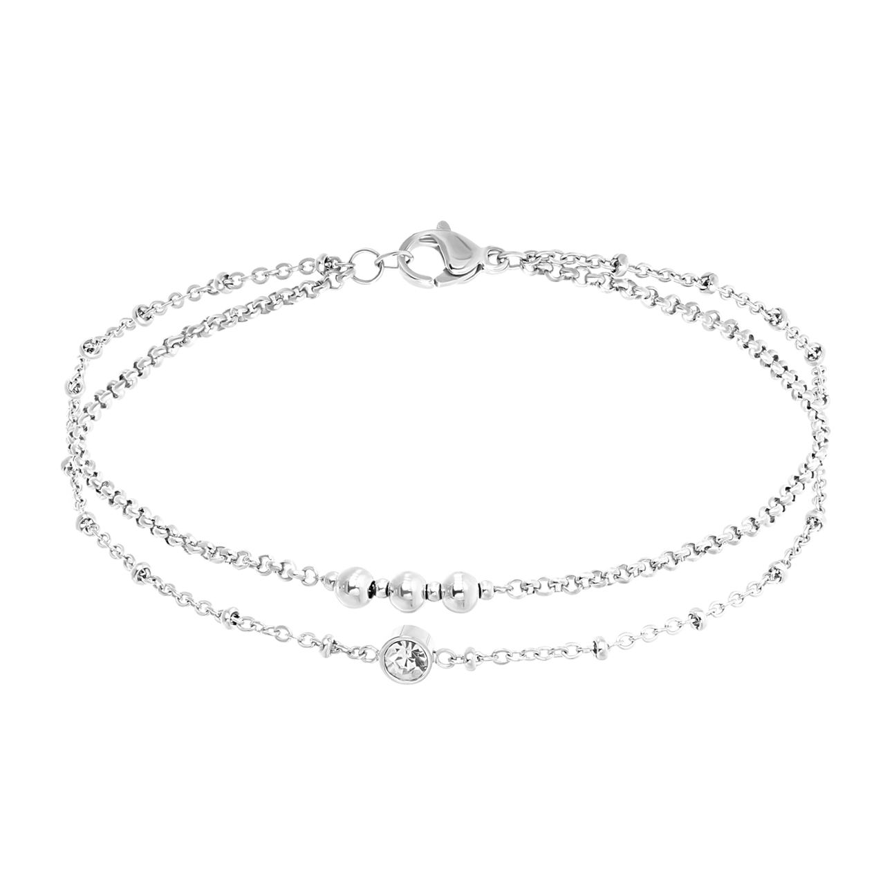 Gerecycleerd dubbele stainless steel enkelbandje met een steentje