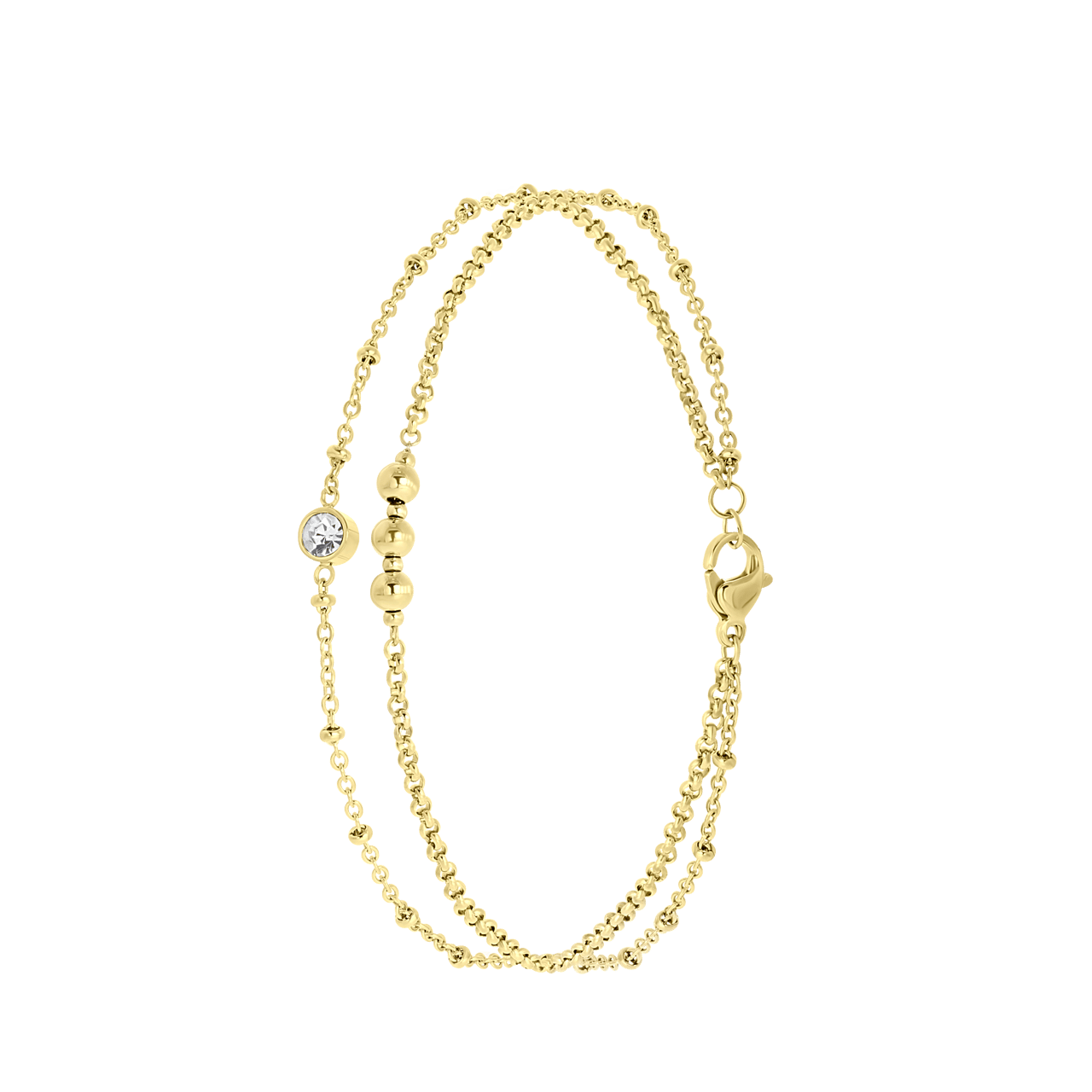 Gerecycleerd dubbele goldplated stainless steel enkelbandje met steentje