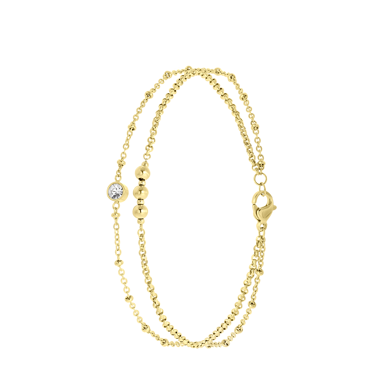Gerecycleerd dubbele goldplated stalen enkelbandje met steentje