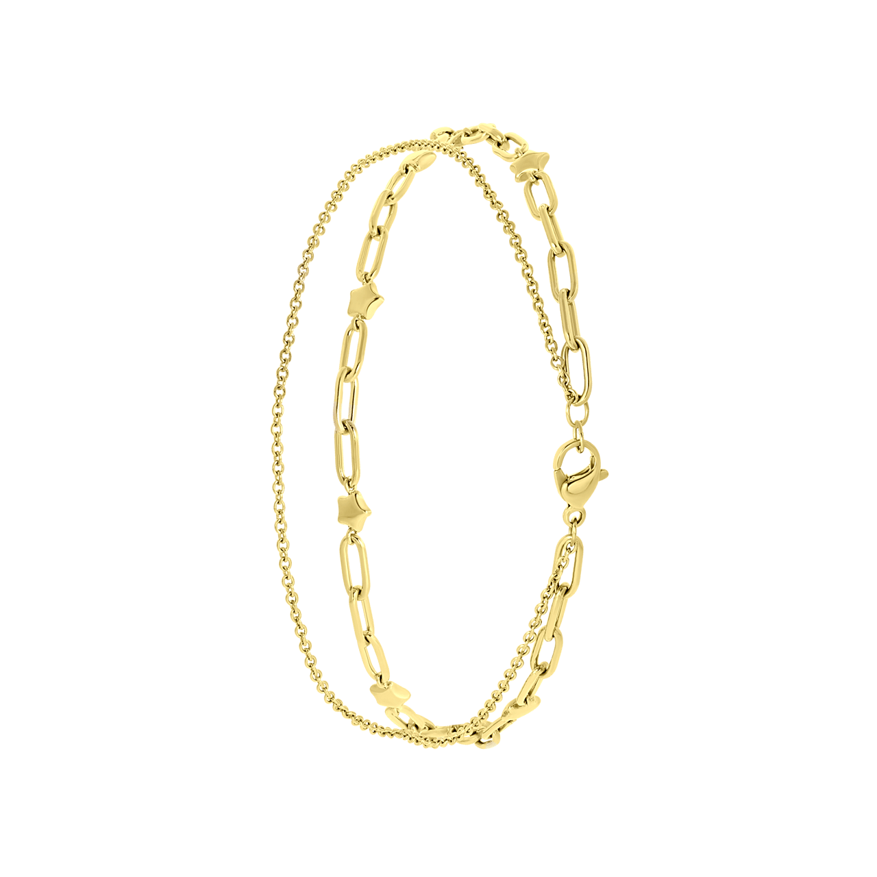 Gerecycleerd dubbele goldplated stainless steel enkelbandje met sterren