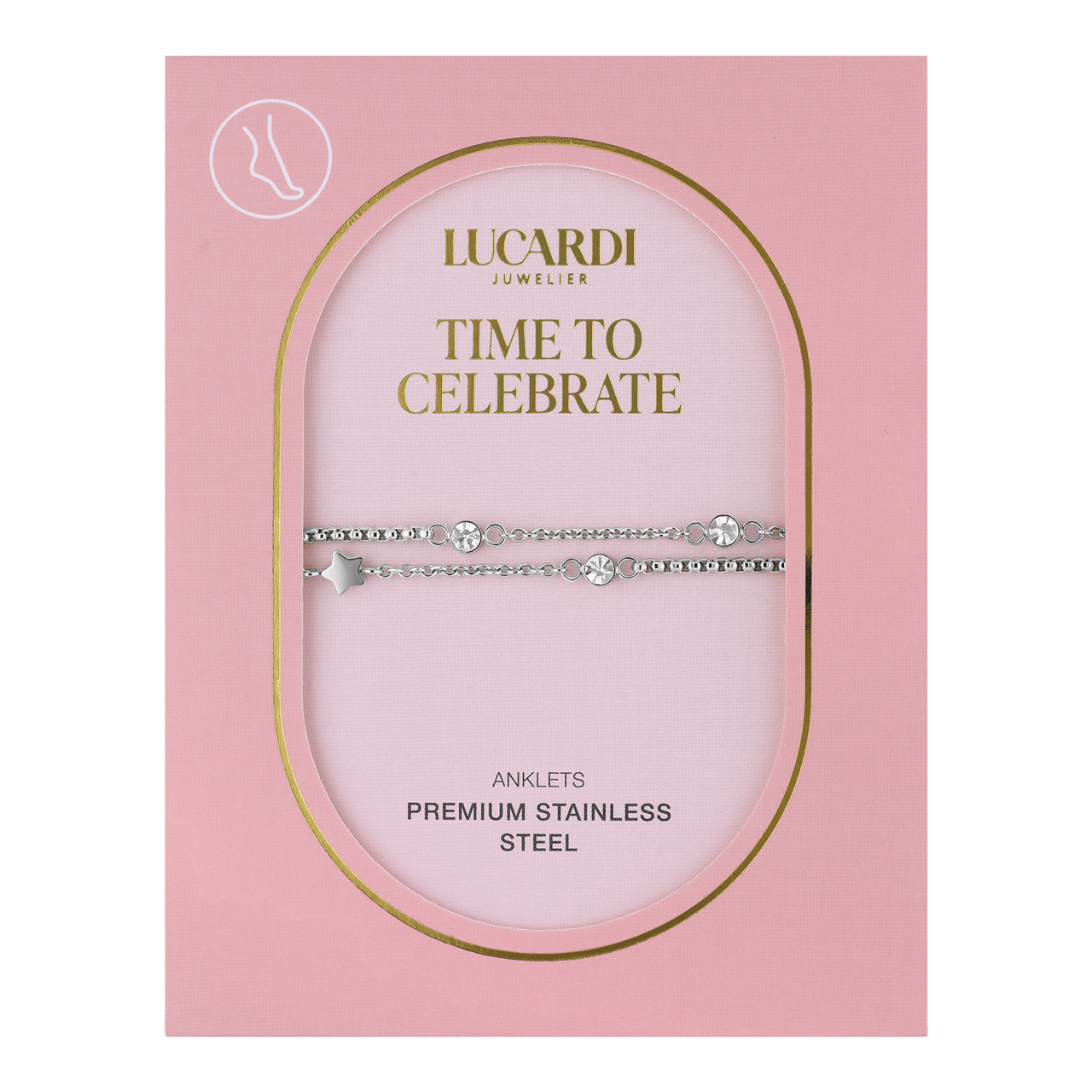 Gerecycled dubbele stainless steel enkelbandje met sterren