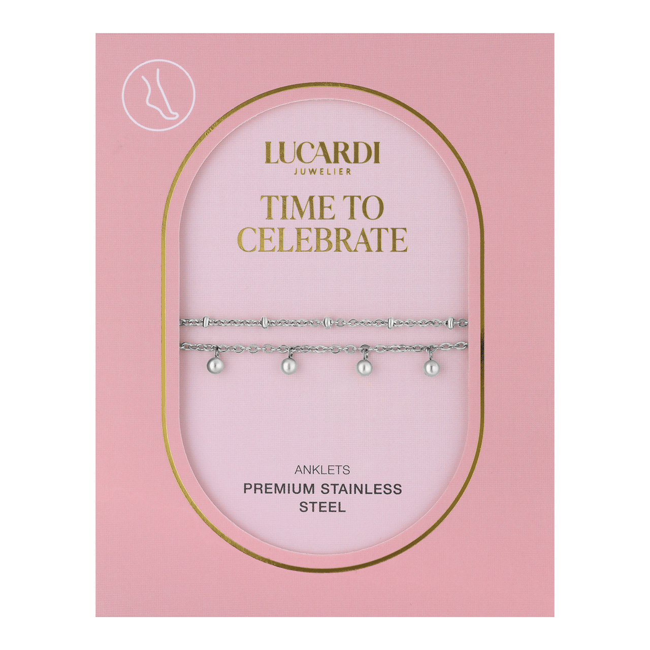 Gerecycled dubbele stainless steel enkelband met bedeltjes