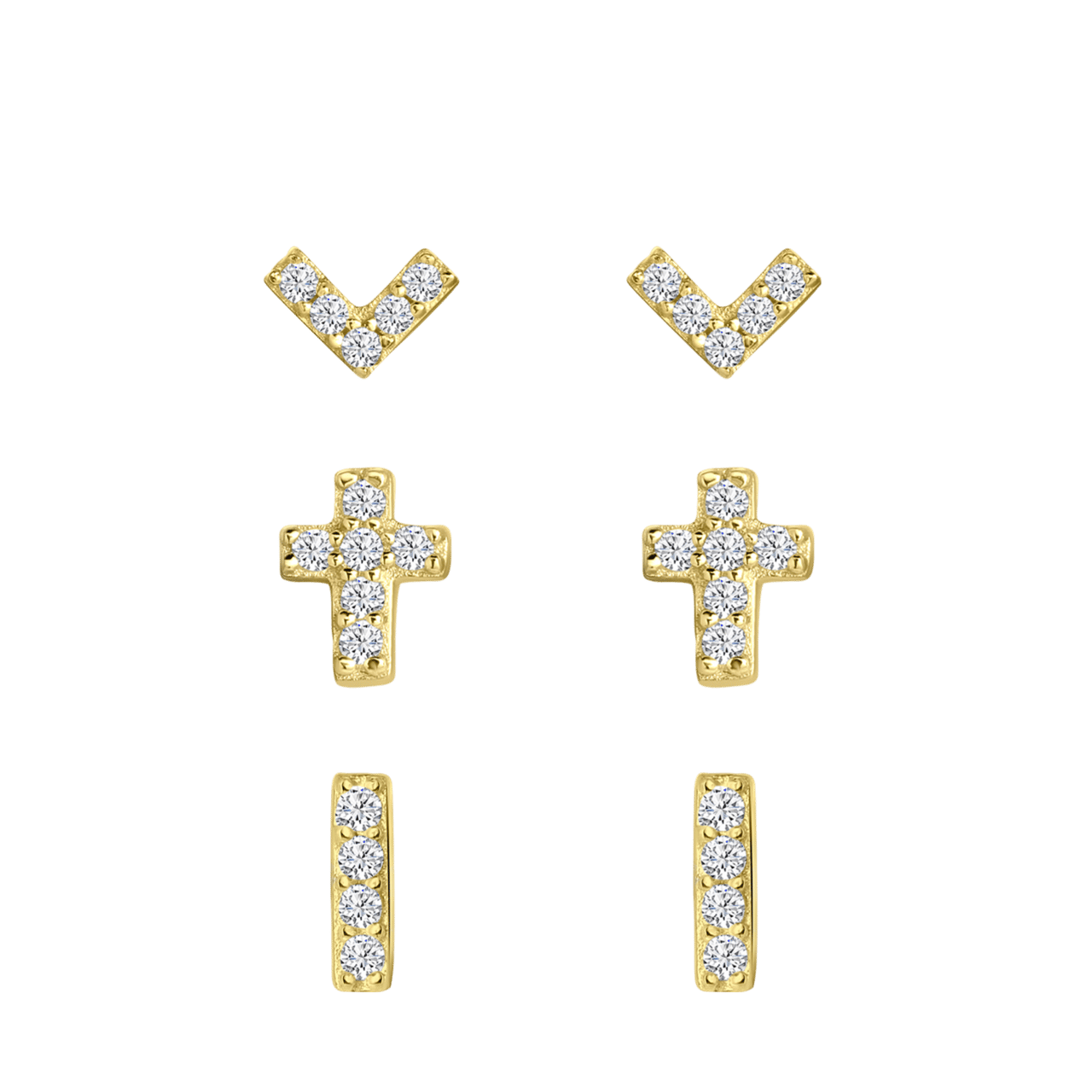 Zilveren goldplated set van 3 paar oorknoppen