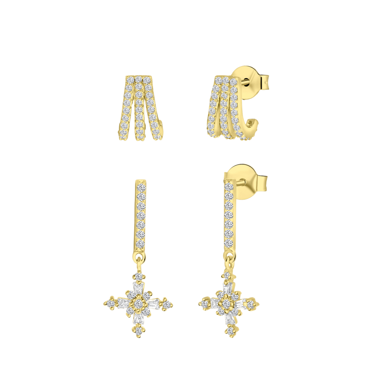 Zilveren goldplated set van 2 paar oorknoppen