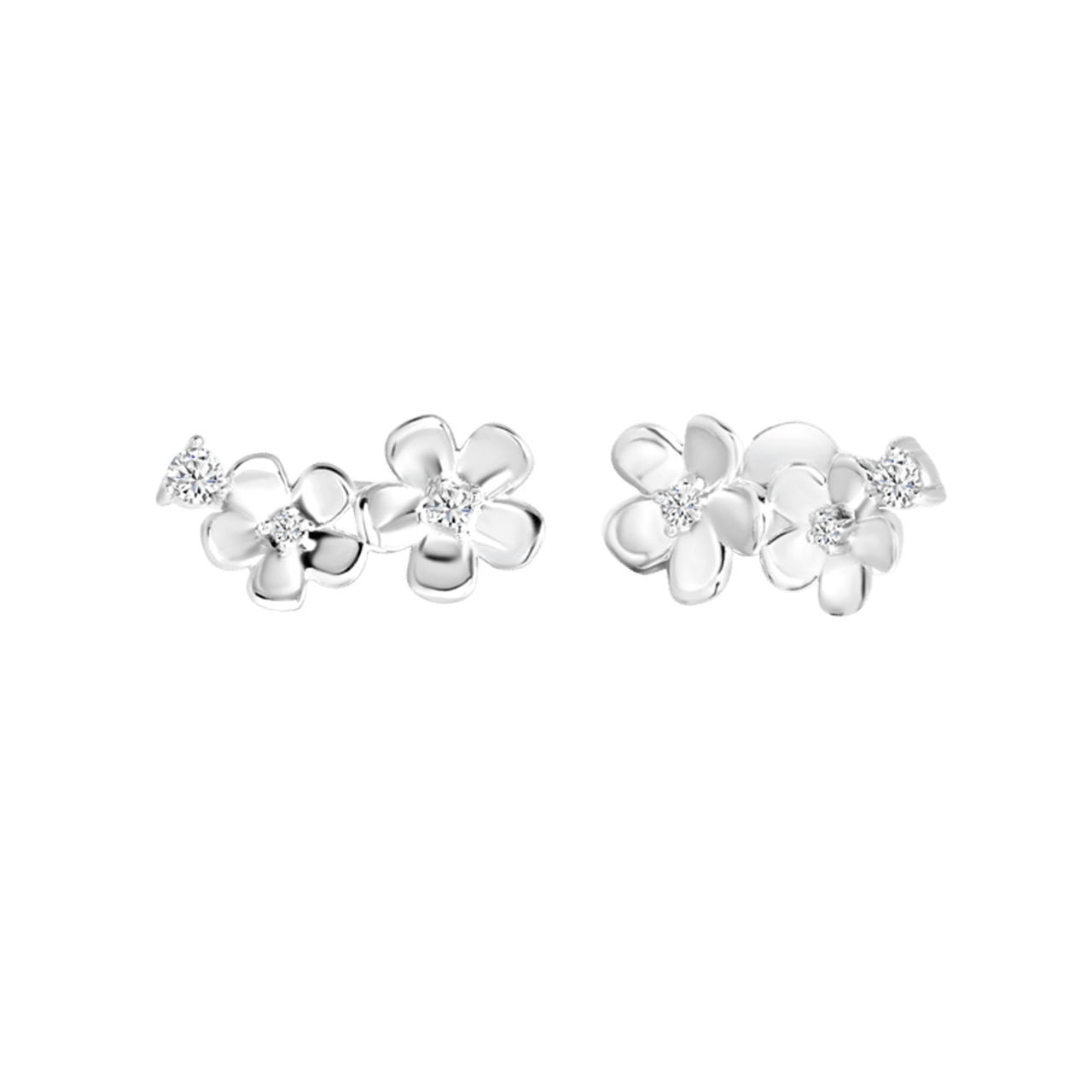 Zilveren oorknoppen bloemen met zirkonia