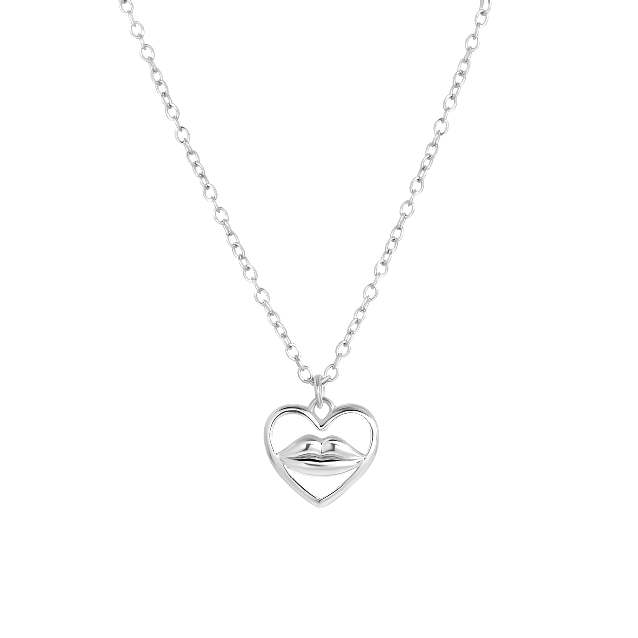 Zilveren ketting met hanger hart kiss
