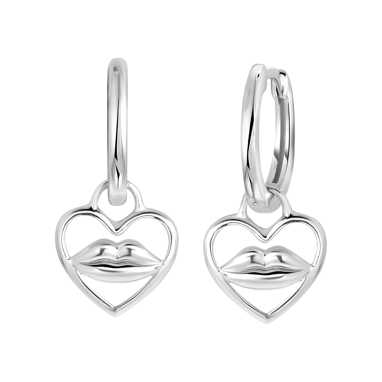 Zilveren oorringen met hanger hart kiss