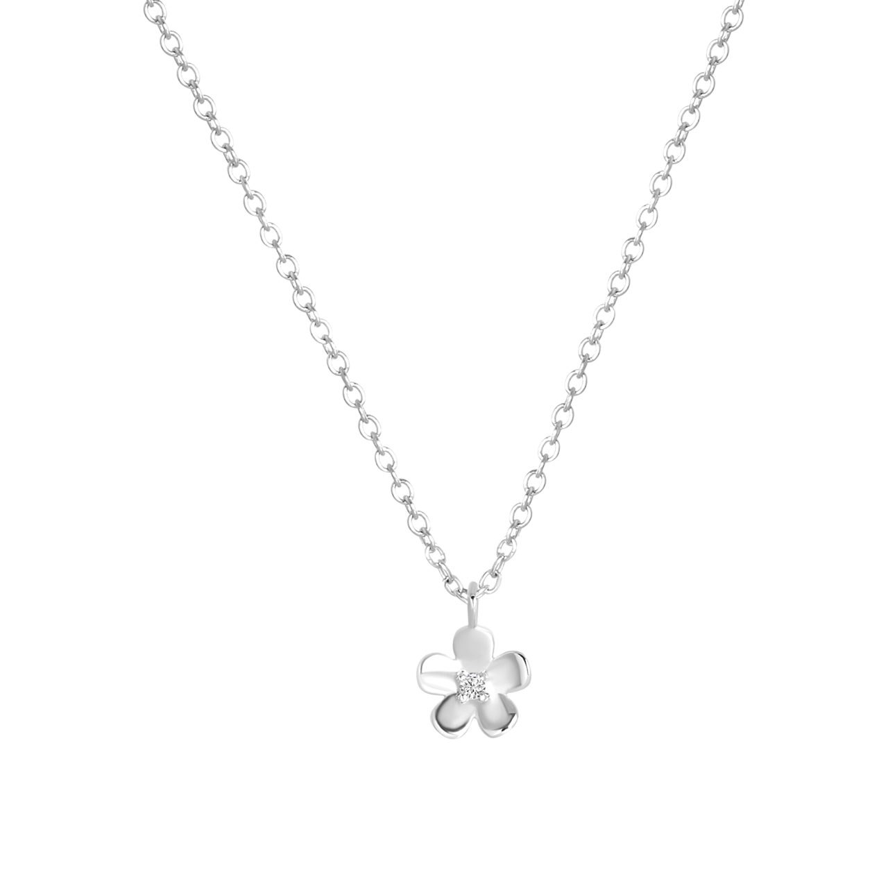 Zilveren ketting met hanger bloem zirkonia