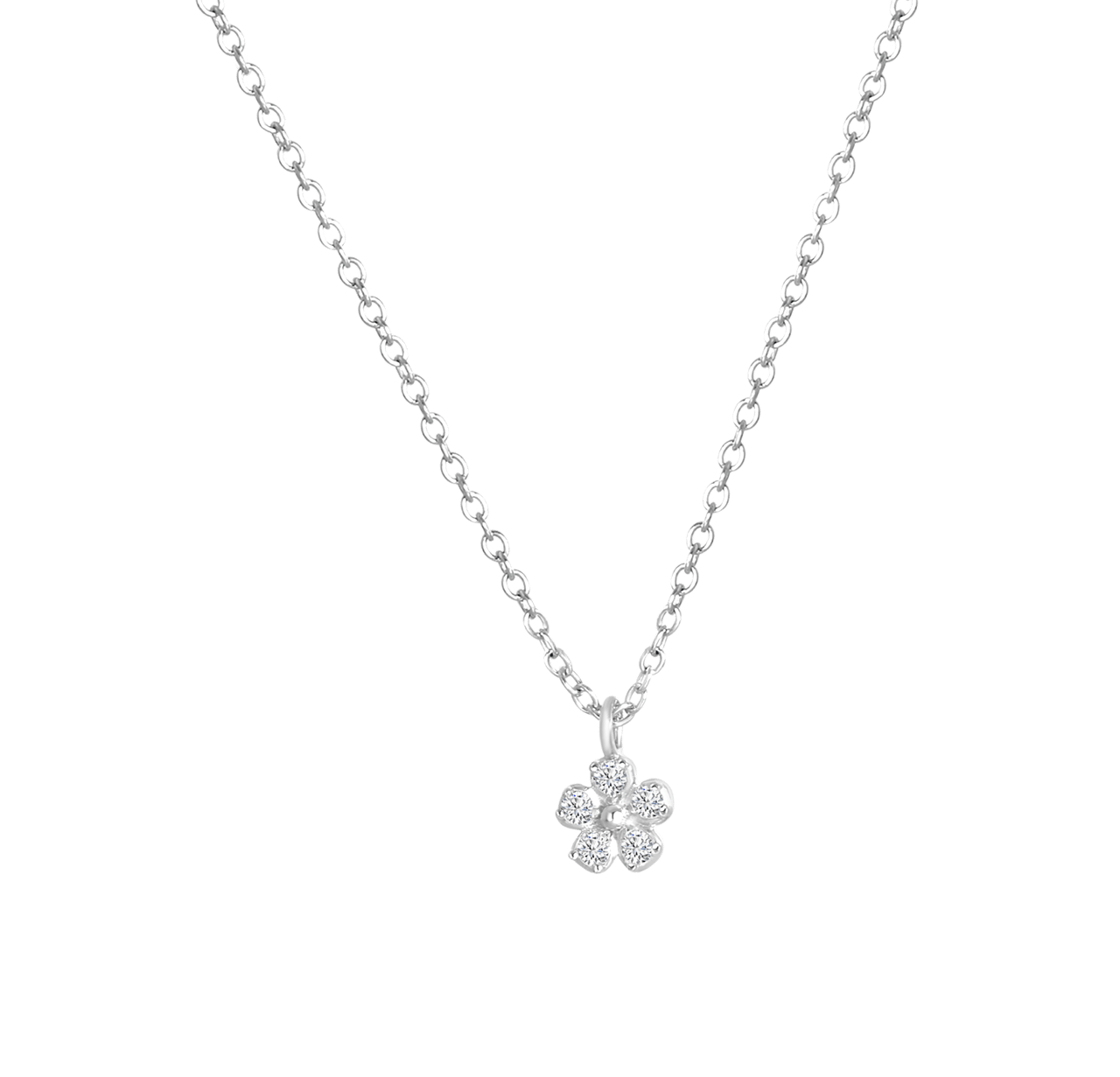 Zilveren ketting met hanger bloem zirkonia