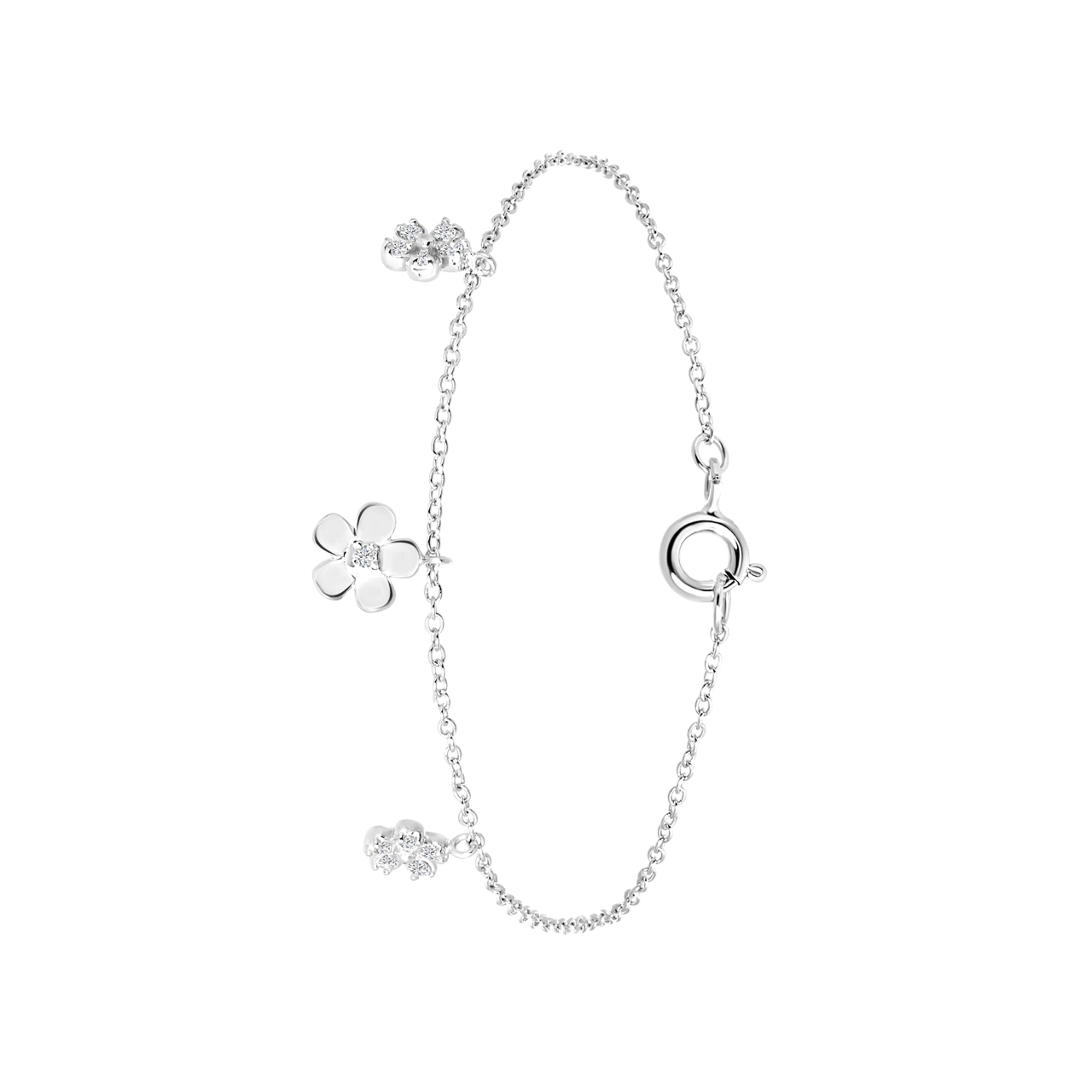 Zilveren armband met bedels bloem zirkonia