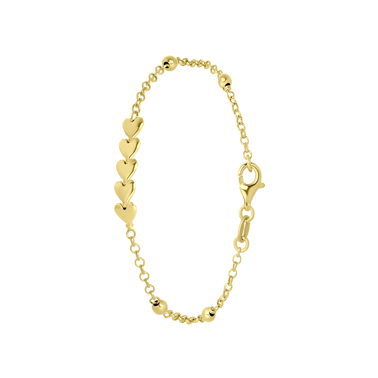 Zilveren goldplated armband hartjes